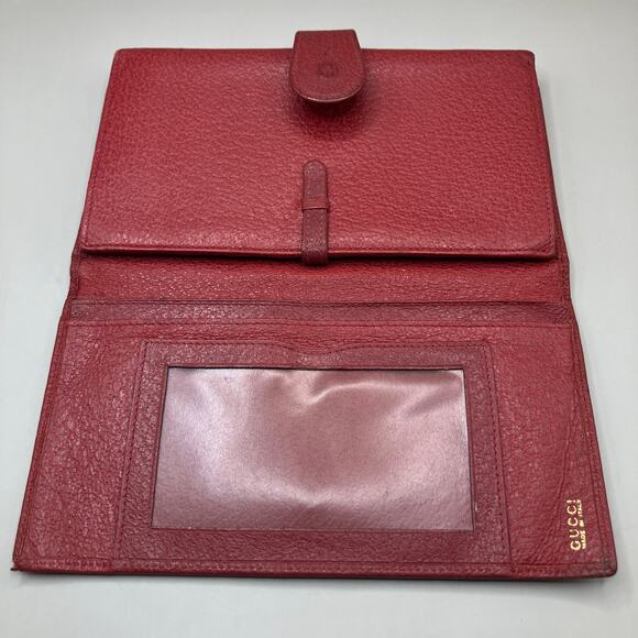 VTG Gucci Wallet Red Leather Bifold Kisslock Framed Card Holder Classic Luxury - Picture 8 of 15